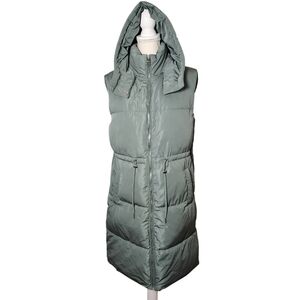 Pull&Bear Longline‎ Padded Vest With Hood Green Size Xs
